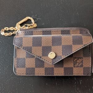 Louis Vuitton Damier Ebene Card Pouch with Gold Chain